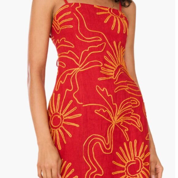 Parker Embroidered Red Linen Minidress Size 2 - Picture 1 of 2